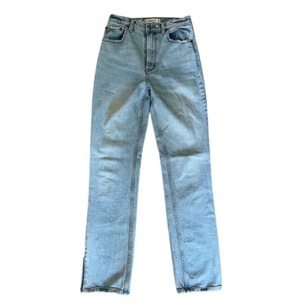 Abercrombie & Fitch The 90s Straight Ultra High Rise Lt Wash Jeans Side Slit 26